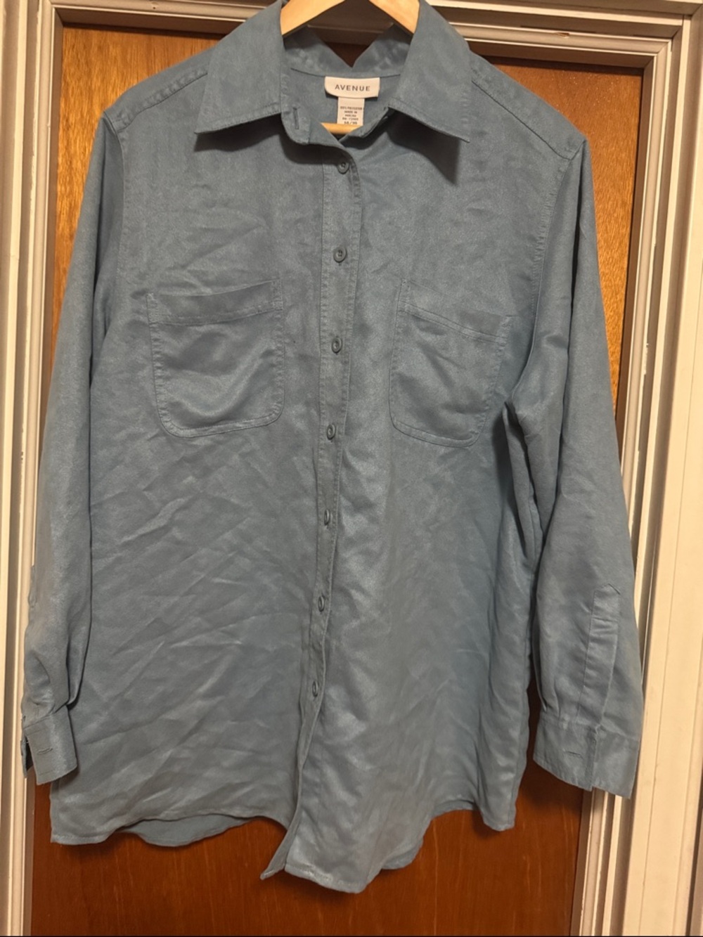 Vtg 90s Avenue Soft Suede feel Light Blue Button-Front Shirt Sz 14/16